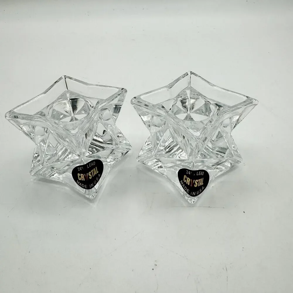 2 Michael C Fina Fifth Avenue 24% Lead Crystal Star Shaped Candle Holders